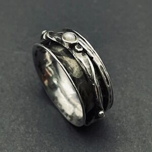 Sterling Silver Porans Artisan Pearl Spinner Ring 7 Unisex Made in Isreal